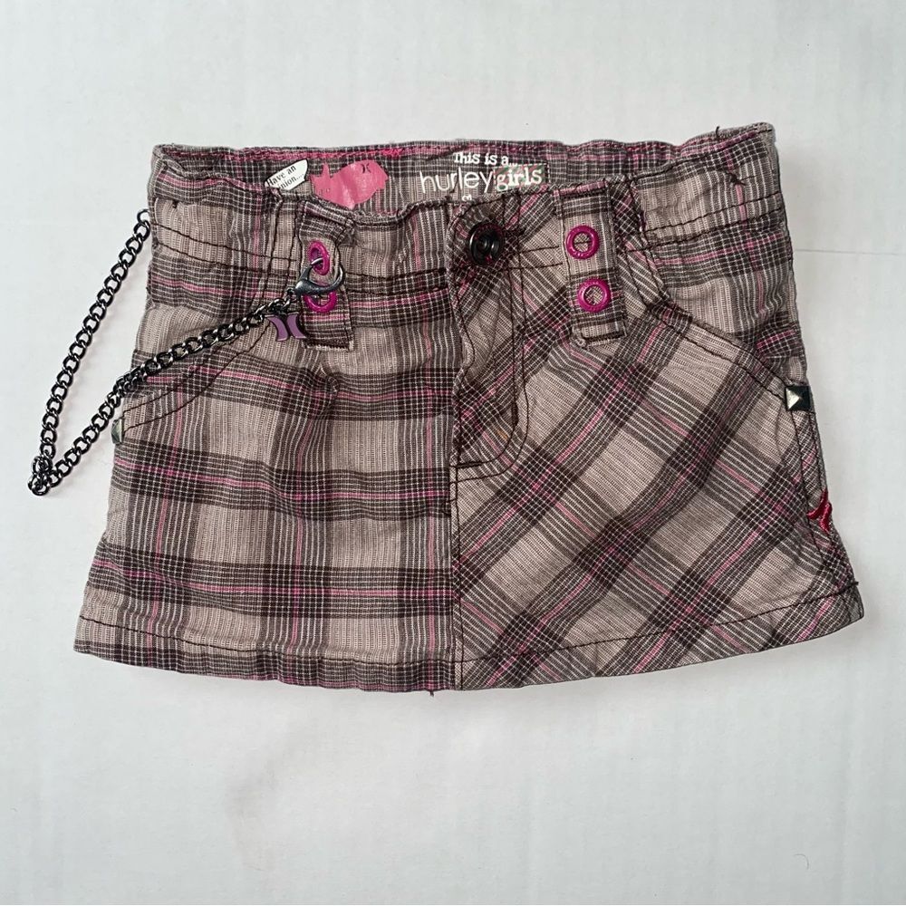 VTG Hurley 18M Baby Girls Skort w/ Chain Goth Skater Surf Plaid y2k VERYYY RARE!